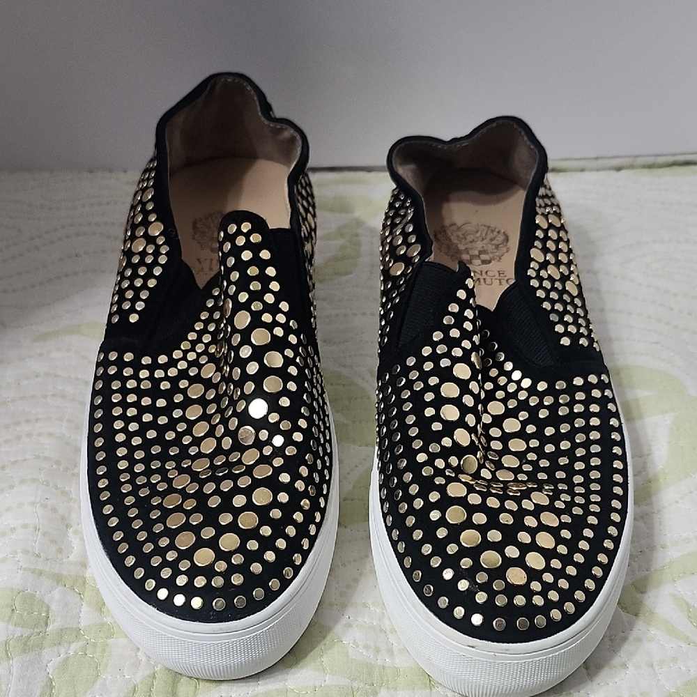Vince Camuto Black and Gold Studded Flats